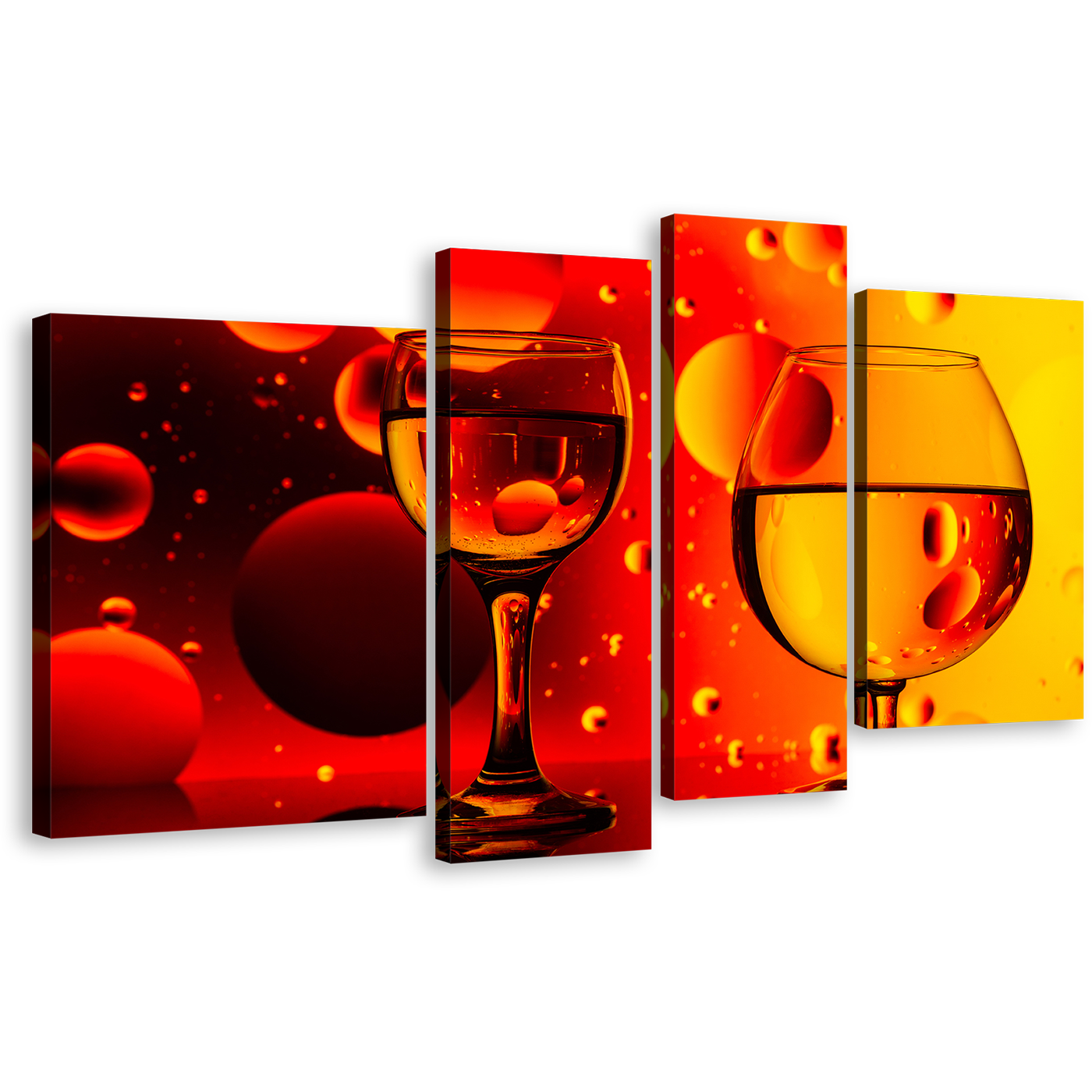 Cocktail Celebration Canvas Wall Art, Yellow Red Cocktail Glasses Canvas Print, Cocktail Party 4 Piece Multi Canvas