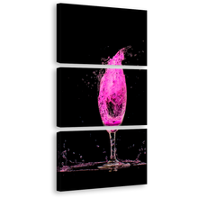 Load image into Gallery viewer, Cocktail Explosion Canvas Wall Art, Purple Cocktail Splash 3 Piece Canvas Set, Black Background Cocktail Art Print
