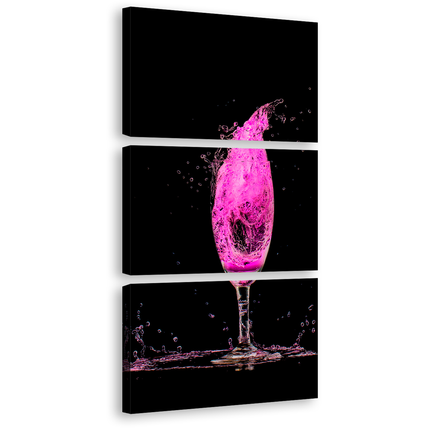 Cocktail Explosion Canvas Wall Art, Purple Cocktail Splash 3 Piece Canvas Set, Black Background Cocktail Art Print