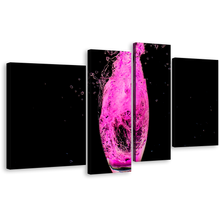 Load image into Gallery viewer, Cocktail Glass Canvas Print, Black Background Isolated Cocktail Glass 4 Piece Canvas Wall Art, Purple Cocktail Digital Painting Multi Canvas
