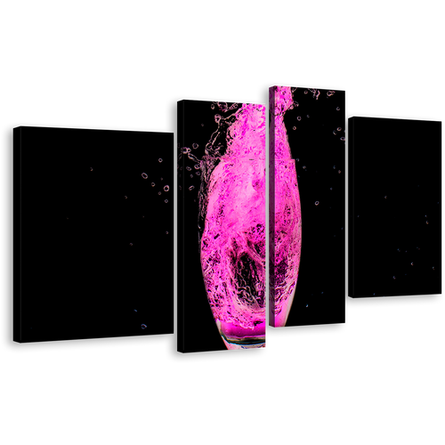 Cocktail Glass Canvas Print, Black Background Isolated Cocktail Glass 4 Piece Canvas Wall Art, Purple Cocktail Digital Painting Multi Canvas