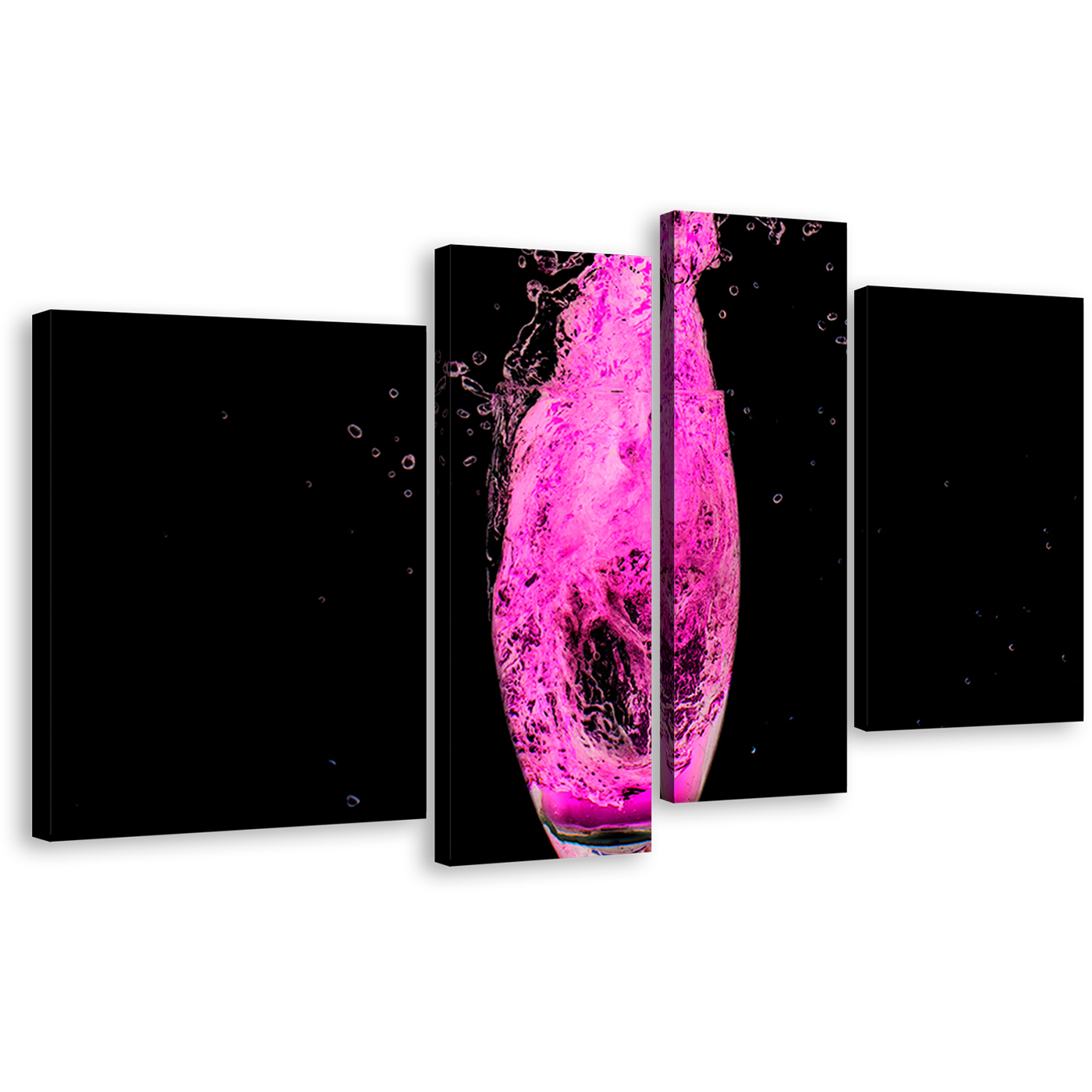 Cocktail Glass Canvas Print, Black Background Isolated Cocktail Glass 4 Piece Canvas Wall Art, Purple Cocktail Digital Painting Multi Canvas