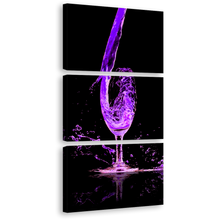 Load image into Gallery viewer, Cocktail Glass Canvas Wall Art, Blue Purple Cocktail Pouring Canvas Art Print, Isolated Cocktail Glass 3 Piece Multi Canvas Artwork
