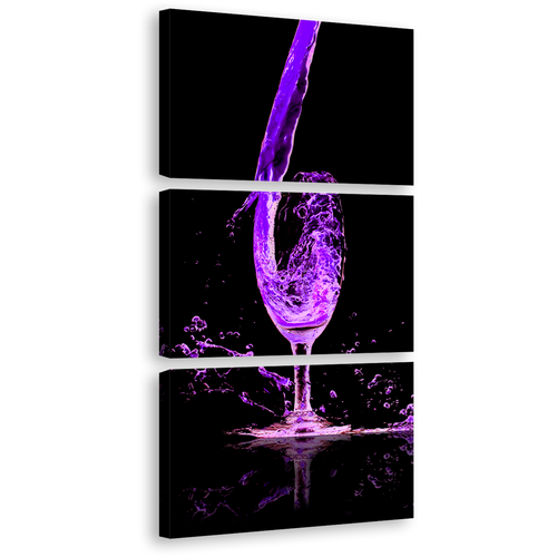 Cocktail Glass Canvas Wall Art, Blue Purple Cocktail Pouring Canvas Art Print, Isolated Cocktail Glass 3 Piece Multi Canvas Artwork