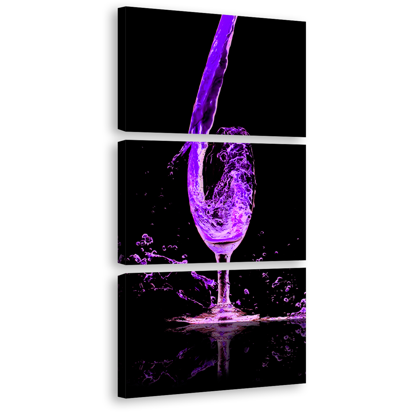 Cocktail Glass Canvas Wall Art, Blue Purple Cocktail Pouring Canvas Art Print, Isolated Cocktail Glass 3 Piece Multi Canvas Artwork