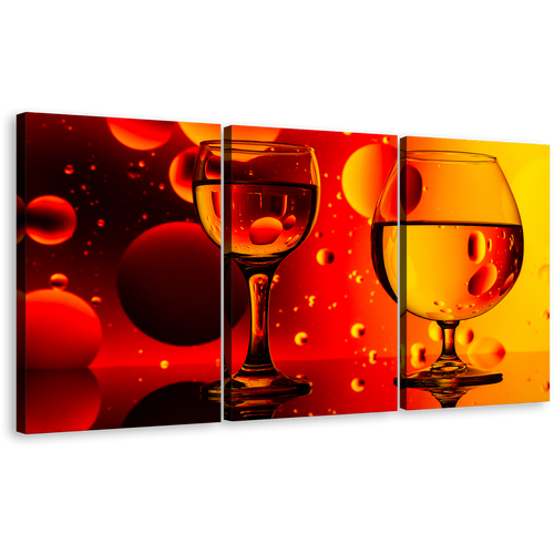 Cocktail Party Canvas Wall Art, Cocktail Celebration Canvas Print, Red Yellow Cocktail Glasses 3 Piece Canvas Set