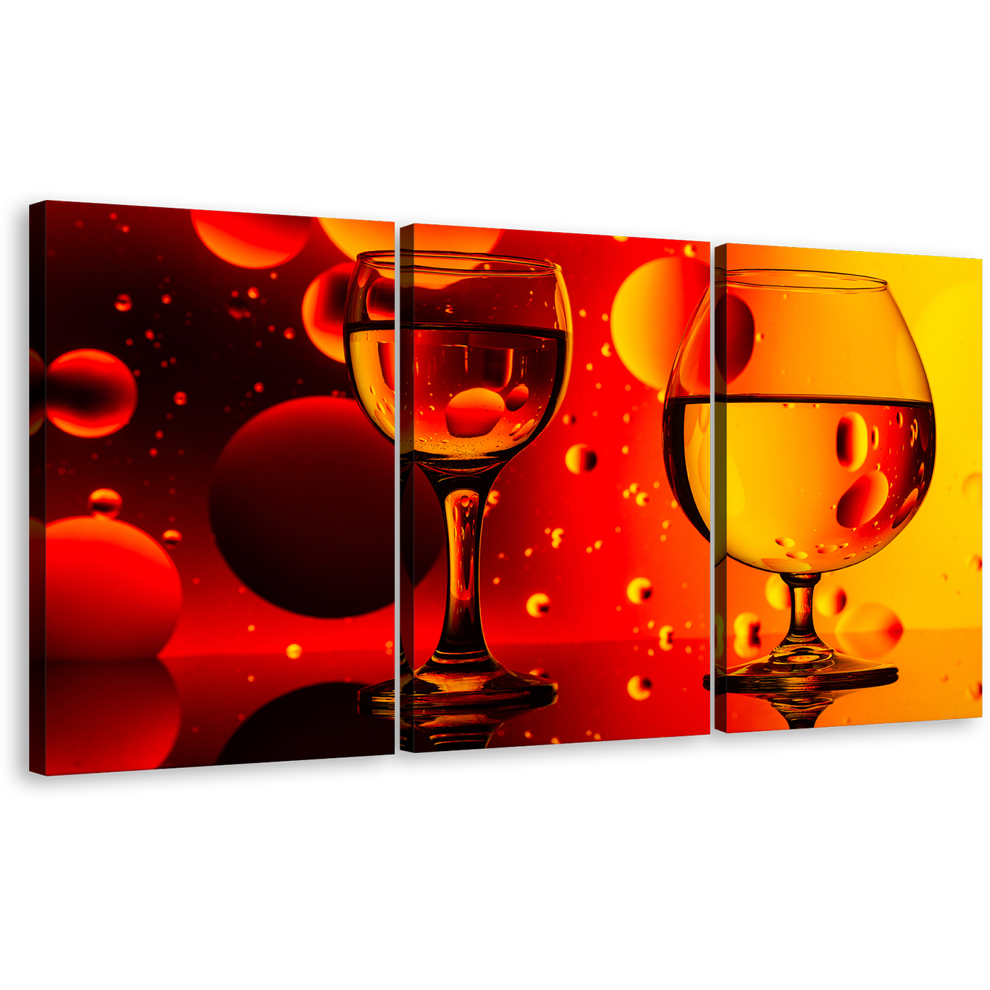 Cocktail Party Canvas Wall Art, Cocktail Celebration Canvas Print, Red Yellow Cocktail Glasses 3 Piece Canvas Set