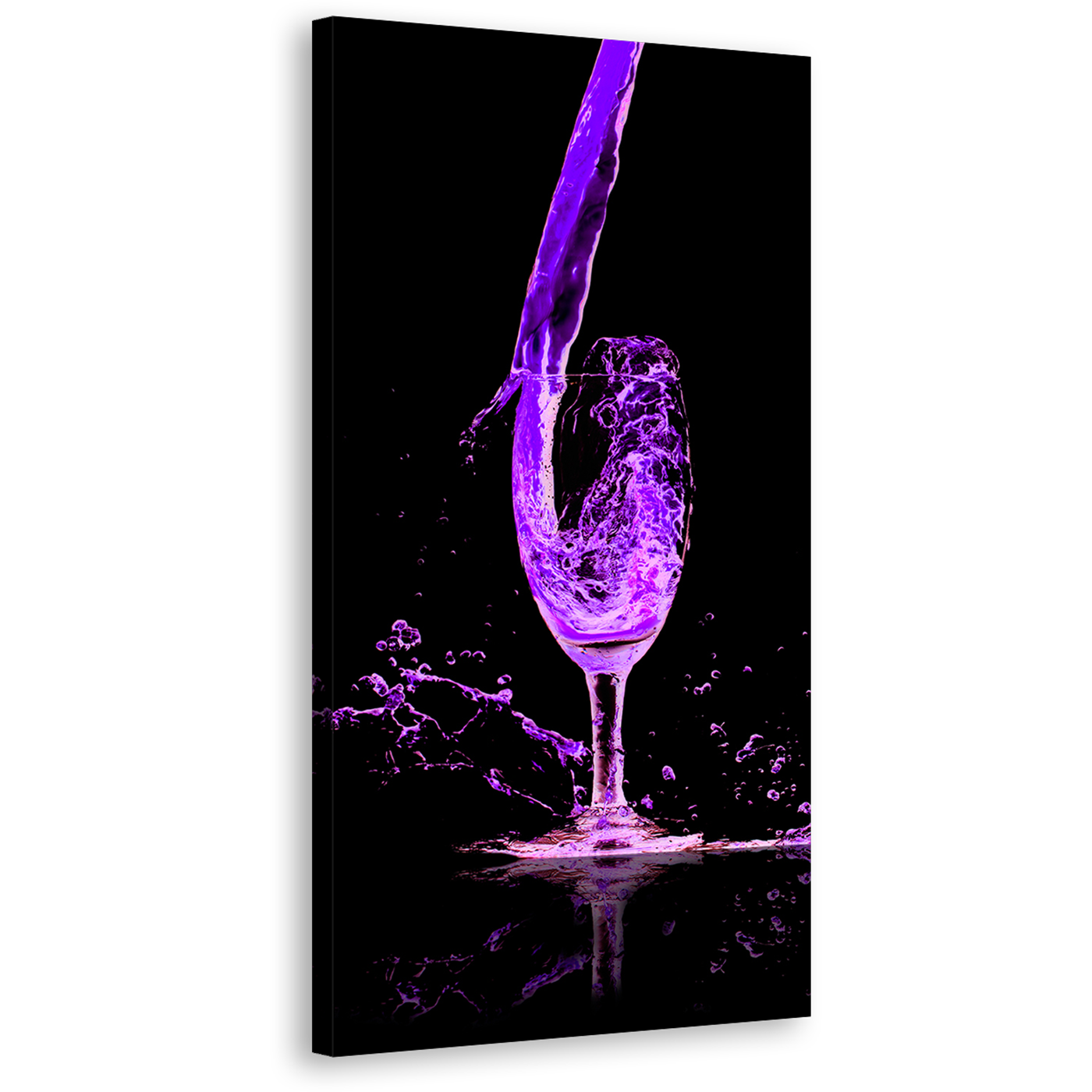 Cocktail Pouring Canvas Wall Art, Isolated Purple Blue Drink Glass Vertical Canvas Print, Cocktail Digital Painting Canvas Artwork