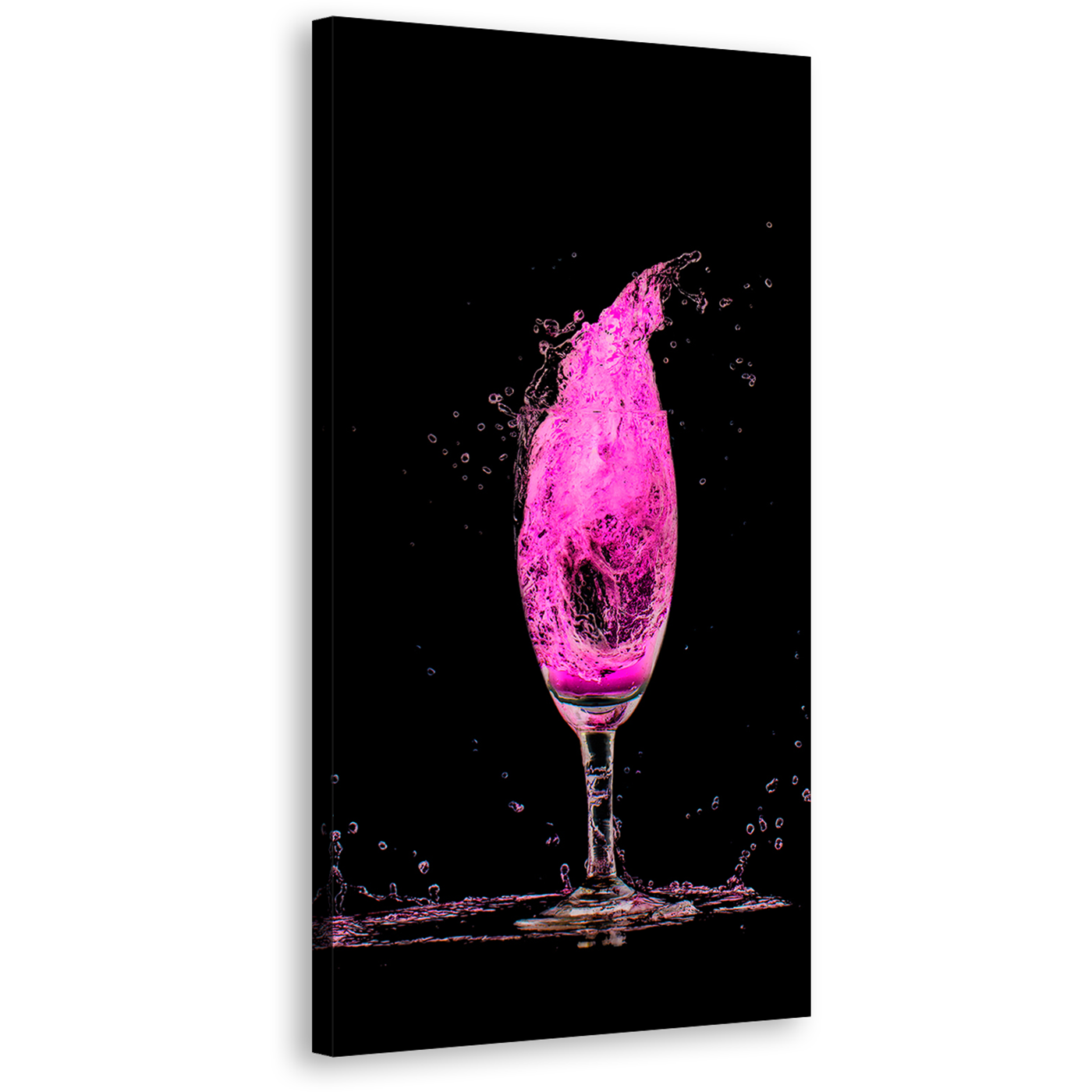 Cocktail Splash Canvas Wall Art, Black Background Strawberry Cocktail Glass 1 Piece Canvas Print, Purple Cocktail Explosion Canvas Artwork