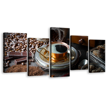 Load image into Gallery viewer, Coffee Background Canvas Wall Art, Black Coffee Canvas Print, Brown Coffee Beans Scene 5 Piece Multi Canvas
