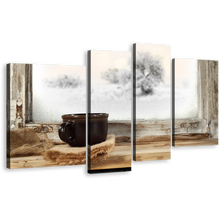 Load image into Gallery viewer, Coffee Cup Canvas Print, Black Mug 4 Piece Wall Art, White Coffee Background Multiple Canvas
