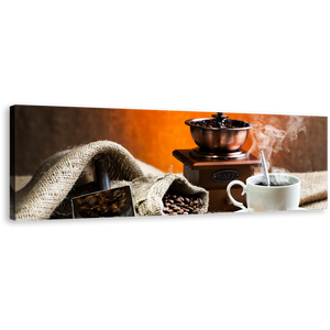 Coffee Grinder Canvas Wall Art, White Coffee Mug Canvas Artwork, Brown Coffee Beans 1 Piece Canvas Print