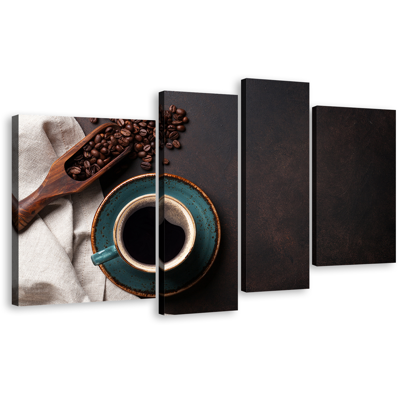 Coffee Mug Canvas Wall Art, Black Coffee Canvas Photography 4 Piece Canvas Print, Brown Coffee Beans Multi Canvas