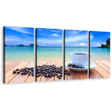 Load image into Gallery viewer, Coffee Sunrise Wall Art, White Cup Canvas Set, Brown Coffee Beans 4 Piece Canvas Multi-panel Print
