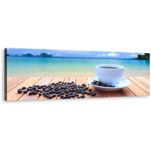 Load image into Gallery viewer, Coffee Sunset Canvas Print, Brown Beans Panoramic Canvas Art, Blue Ocean Sky 1 Piece Wall Art
