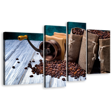 Load image into Gallery viewer, Coffee Wood Canvas Wall Art, Brown Coffee Seeds 4 Piece Canvas Set, White Wood Coffee Beans Canvas Print
