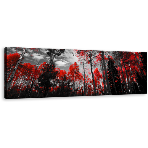 Colorado Forest Canvas Wall Art, Black and White Sky Panoramic Canvas, Red Trees Scenery 1 Piece Canvas Print