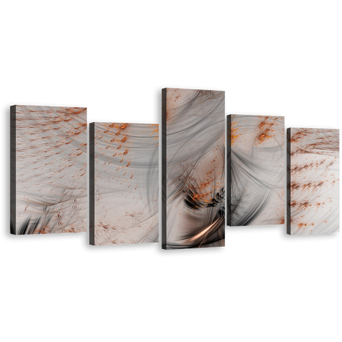 Contemporary Abstract Canvas Print, White Orange Rendering Abstract Canvas Set, 3D Abstract Illustration 5 Piece Canvas Wall Art