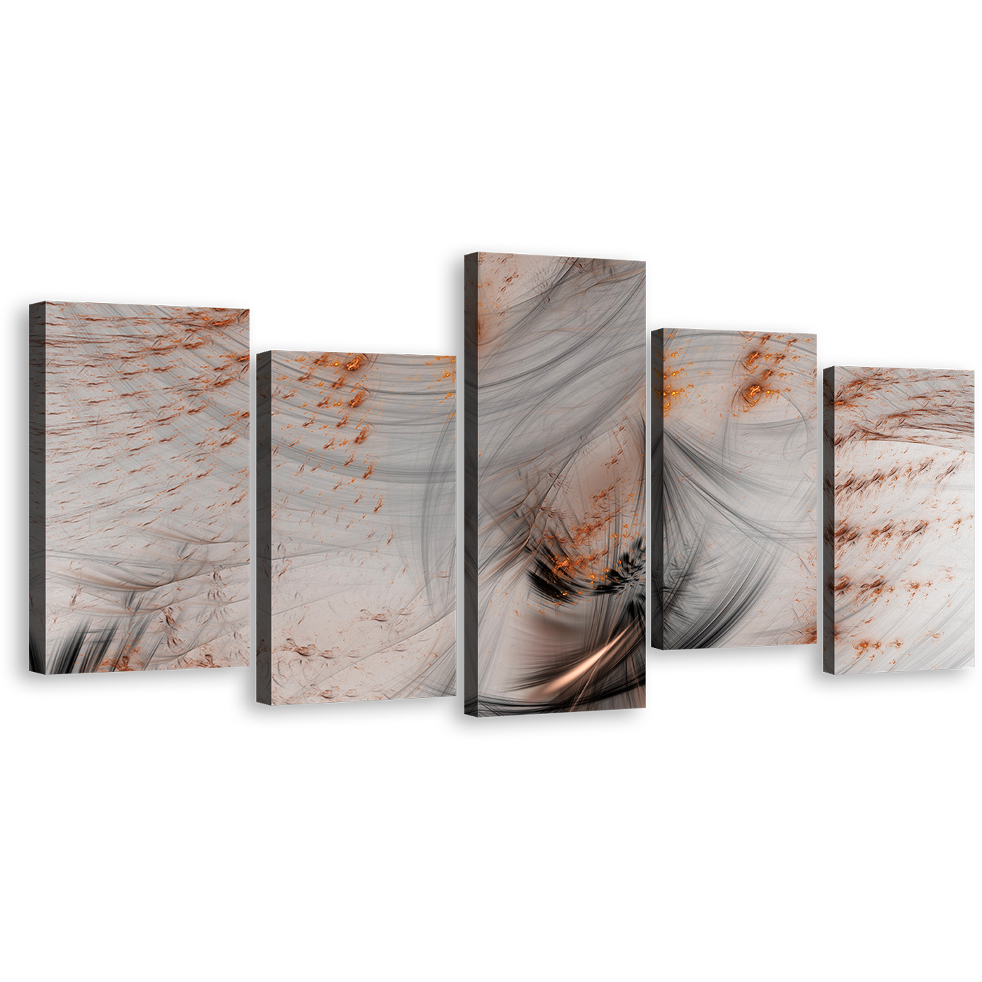 Contemporary Abstract Canvas Print, White Orange Rendering Abstract Canvas Set, 3D Abstract Illustration 5 Piece Canvas Wall Art