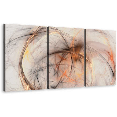 Contemporary Abstract Canvas Wall Art, Beautiful Elegant Abstract Multi Canvas, Orange White Abstract Fractal 3 Piece Canvas Print