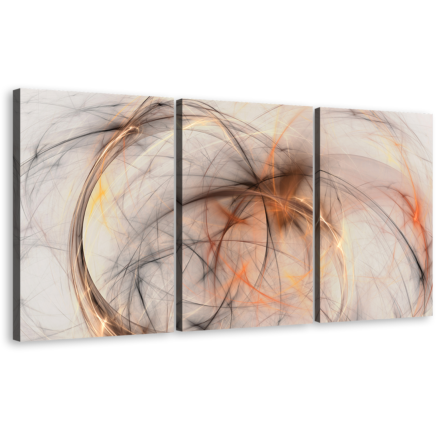 Contemporary Abstract Canvas Wall Art, Beautiful Elegant Abstract Multi Canvas, Orange White Abstract Fractal 3 Piece Canvas Print