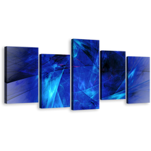 Load image into Gallery viewer, Contemporary Abstract Canvas Wall Art, Bright Abstract Fractal 5 Piece Canvas Set, Blue Black Elegant Abstract Fractal Canvas Print
