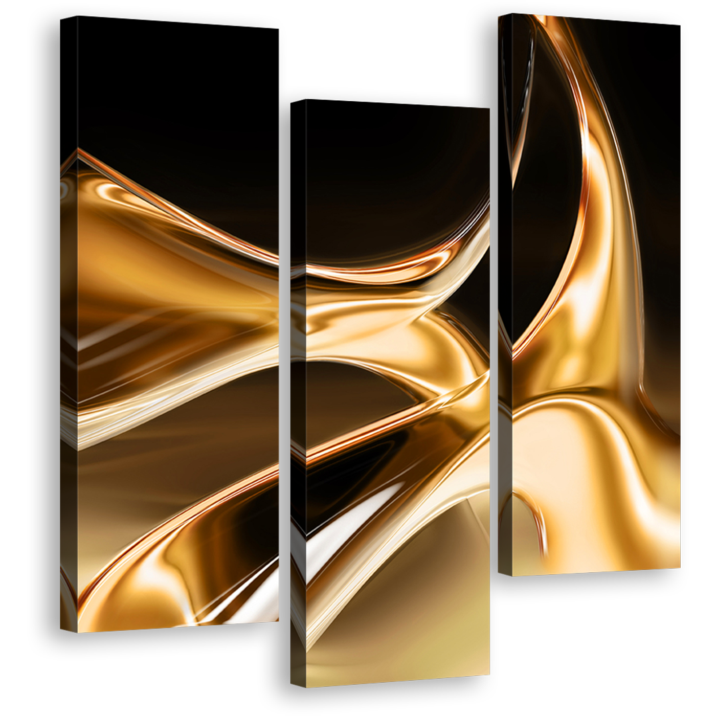 Contemporary Abstract Canvas Wall Art, Brown Modern Abstract Triptych Canvas Set, Liquid Gold Abstract 3 Piece Canvas Print