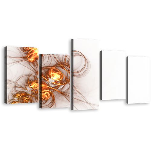 Contemporary Abstract Canvas Wall Art, White Modern Elegant Abstract Canvas Print, Yellow Abstract Fractal 5 Piece Canvas Set