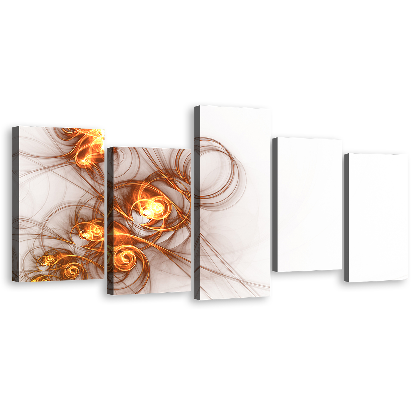 Contemporary Abstract Canvas Wall Art, White Modern Elegant Abstract Canvas Print, Yellow Abstract Fractal 5 Piece Canvas Set