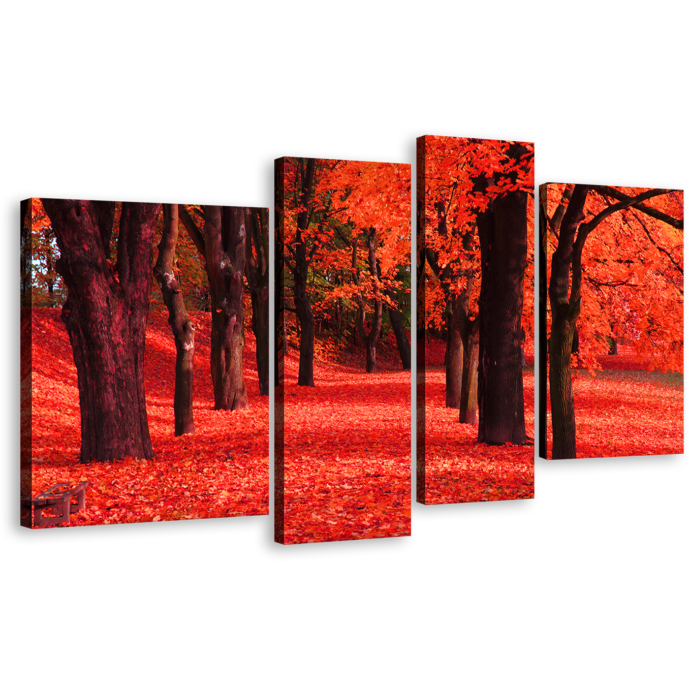 Contemporary Forest Canvas Wall Art, Black Trees Forest Canvas Print, Red Blossoms Path 4 Piece Multiple Canvas