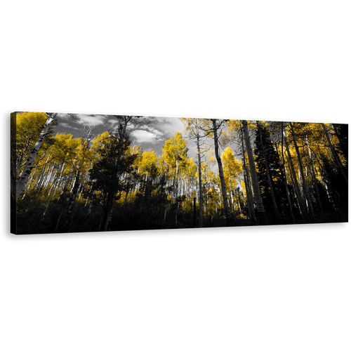 Contemporary Scenery Wall Art, Black Yellow Fall Landscape Canvas Art, Beautiful Dark Sky Forest 1 Piece Canvas Print