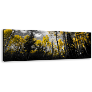 Contemporary Scenery Wall Art, Black Yellow Fall Landscape Canvas Art, Beautiful Dark Sky Forest 1 Piece Canvas Print