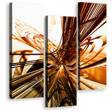 Load image into Gallery viewer, Copper Flux Canvas Print, 3D Modern Abstract Shapes and Orange Gold Light Patterns 3 Piece Canvas Wall Art
