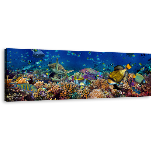 Coral Reef Canvas Wall Art, Colorful Fish Underwater Canvas Artwork, Blue Aquarium 1 Piece Canvas Print