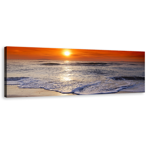 Corsica Beach Canvas Wall Art, Red Orange Sky Ocean Panoramic Canvas Print, Beautiful Ocean Canvas Artwork