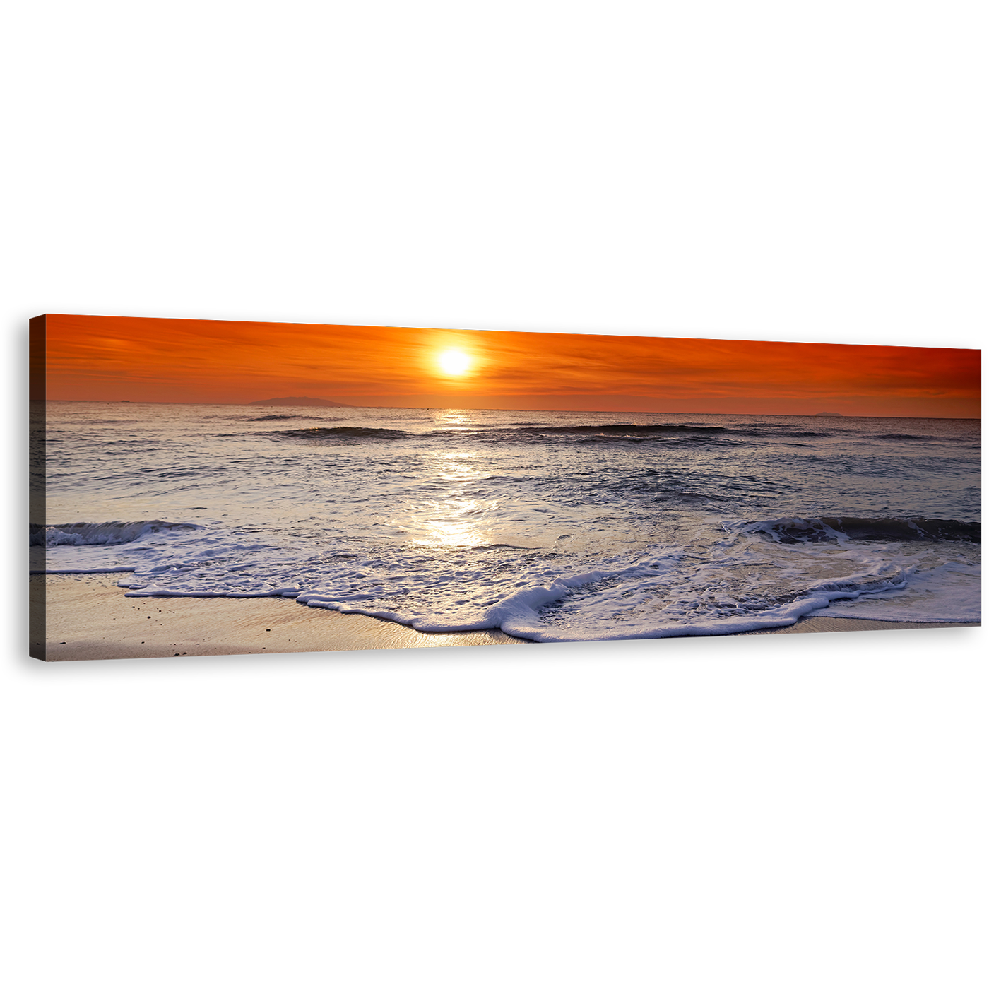 Corsica Beach Canvas Wall Art, Red Orange Sky Ocean Panoramic Canvas Print, Beautiful Ocean Canvas Artwork