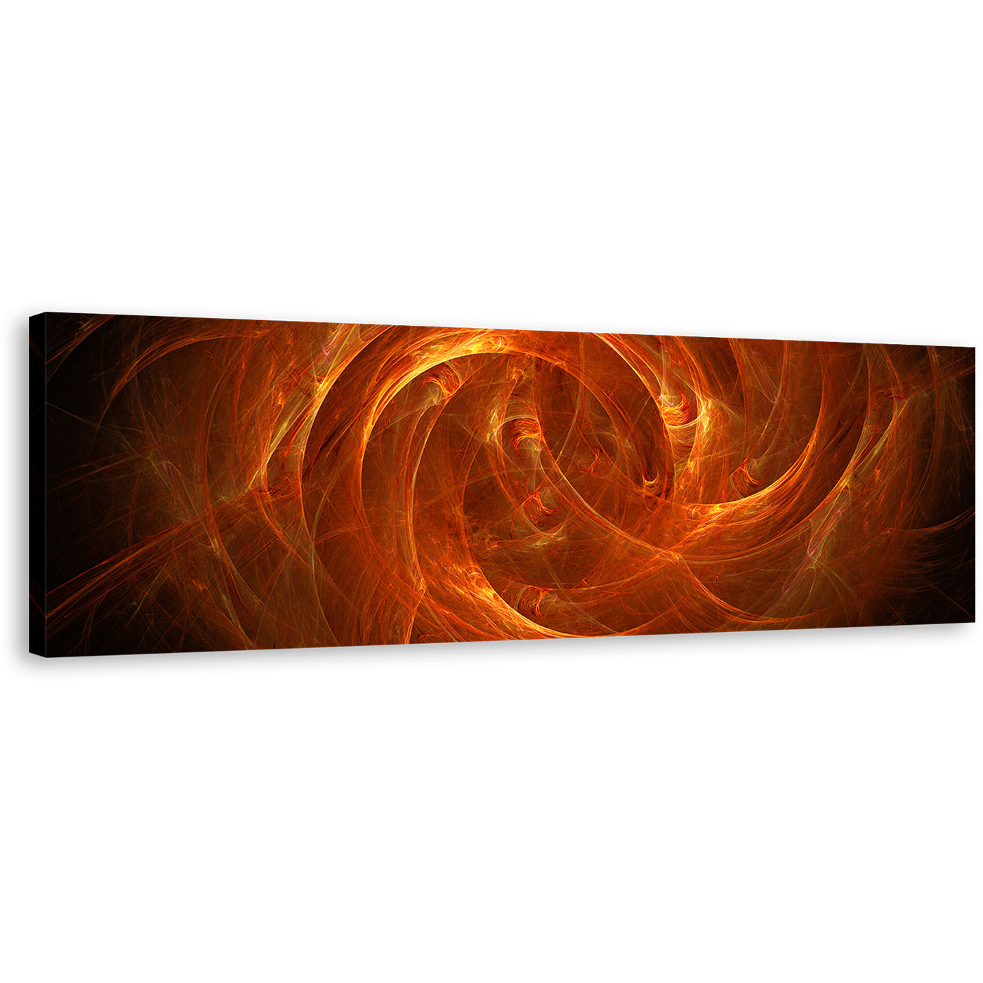 Cosmic Energy Canvas Wall Art, Brown Abstract Fiery Artwork Print, Bright Abstract Panoramic Canvas, Orange Digital Abstract Swirl Canvas Artwork