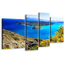 Load image into Gallery viewer, Crete Ocean Canvas Wall Art, Greece Blue Seascape 4 Piece Multiple Canvas, Green Island Spinalonga Canvas Print
