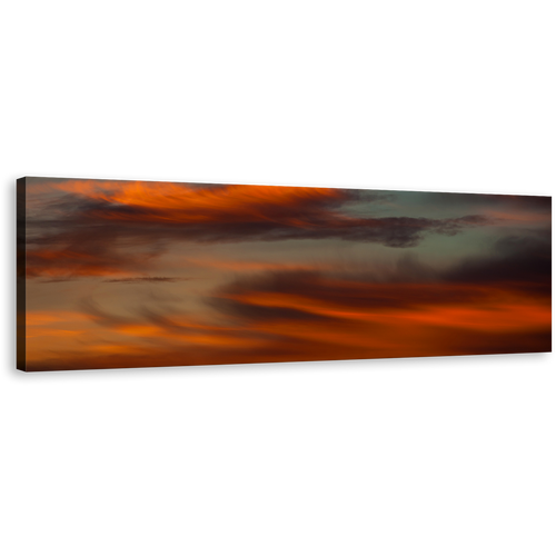 Crimson Dusk Canvas Art, Red Orange Sunset Clouds Warm Hues & Ethereal Design Panoramic Canvas Print