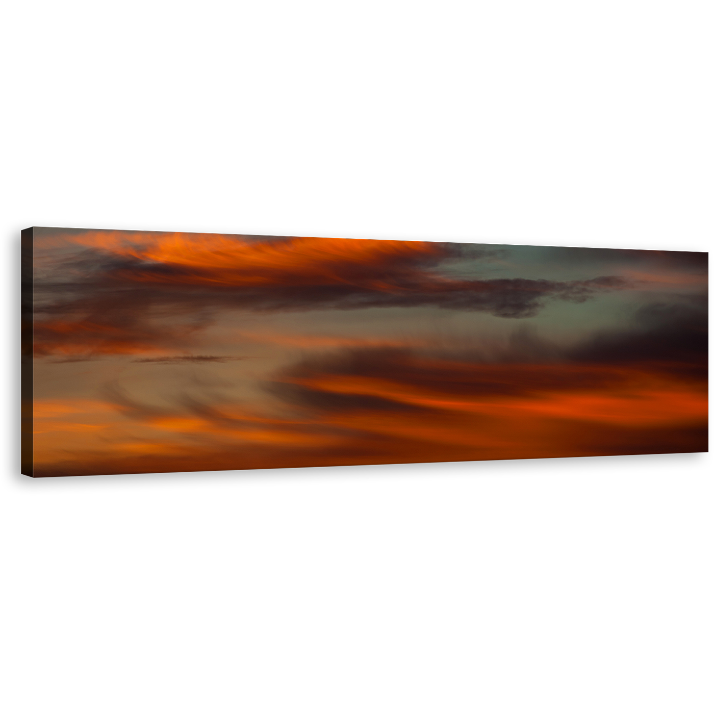 Crimson Dusk Canvas Art, Red Orange Sunset Clouds Warm Hues & Ethereal Design Panoramic Canvas Print