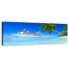 Load image into Gallery viewer, Cruise Ship Canvas Wall Art, Tropical Green Tree Island Canvas Print, Blue Sky Ship Seascape 1 Piece Multi Canvas Artwork
