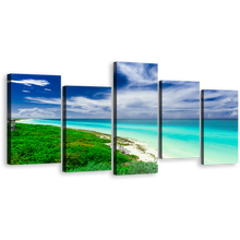 Load image into Gallery viewer, Cuba Beach Canvas Wall Art, Blue Cloudy Ocean Multi Canvas, Green Santa Maria Island Sea 5 Piece Canvas Print
