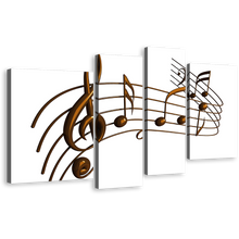 Load image into Gallery viewer, Curved Music Canvas Wall Art, Brown Modern Music Notes 4 Piece Canvas Set, White Abstract Music Harmony Canvas Print
