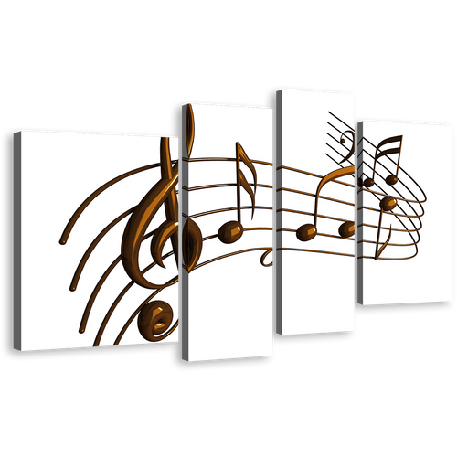 Curved Music Canvas Wall Art, Brown Modern Music Notes 4 Piece Canvas Set, White Abstract Music Harmony Canvas Print