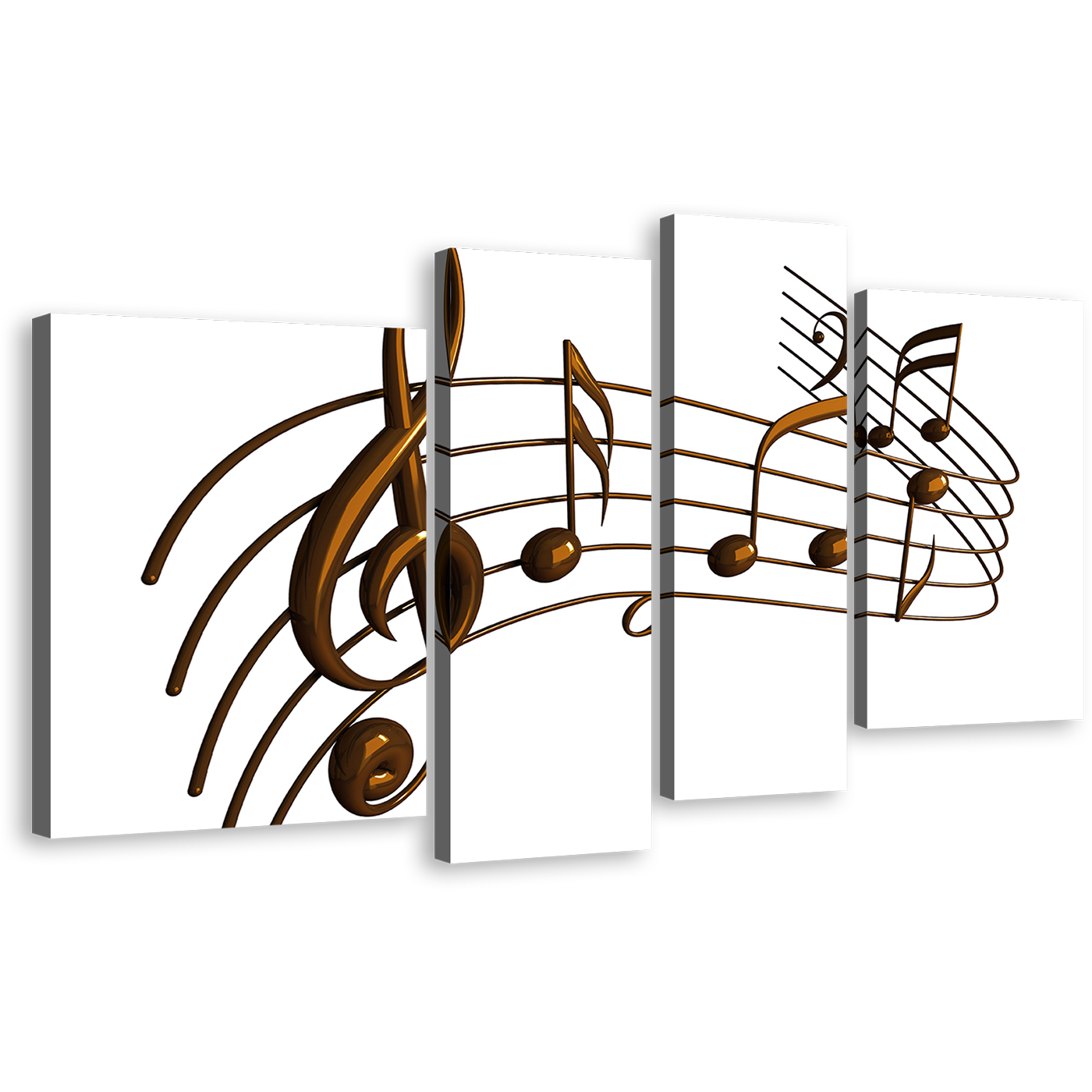 Curved Music Canvas Wall Art, Brown Modern Music Notes 4 Piece Canvas Set, White Abstract Music Harmony Canvas Print