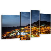 Load image into Gallery viewer, Cyprus Mountains Canvas Wall Art, Orange Town Lights Mountains 4 Piece Canvas Print, Grey Sky Troodos Mountains Canvas Set
