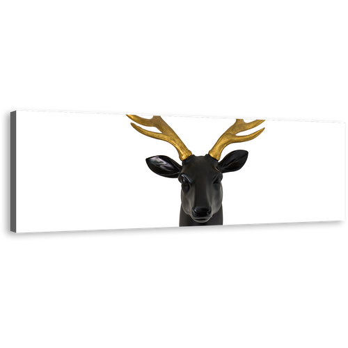 Deer Animal Canvas Wall Art, White Background Deer Panoramic Canvas Print, Black Deer Head Canvas Artwork