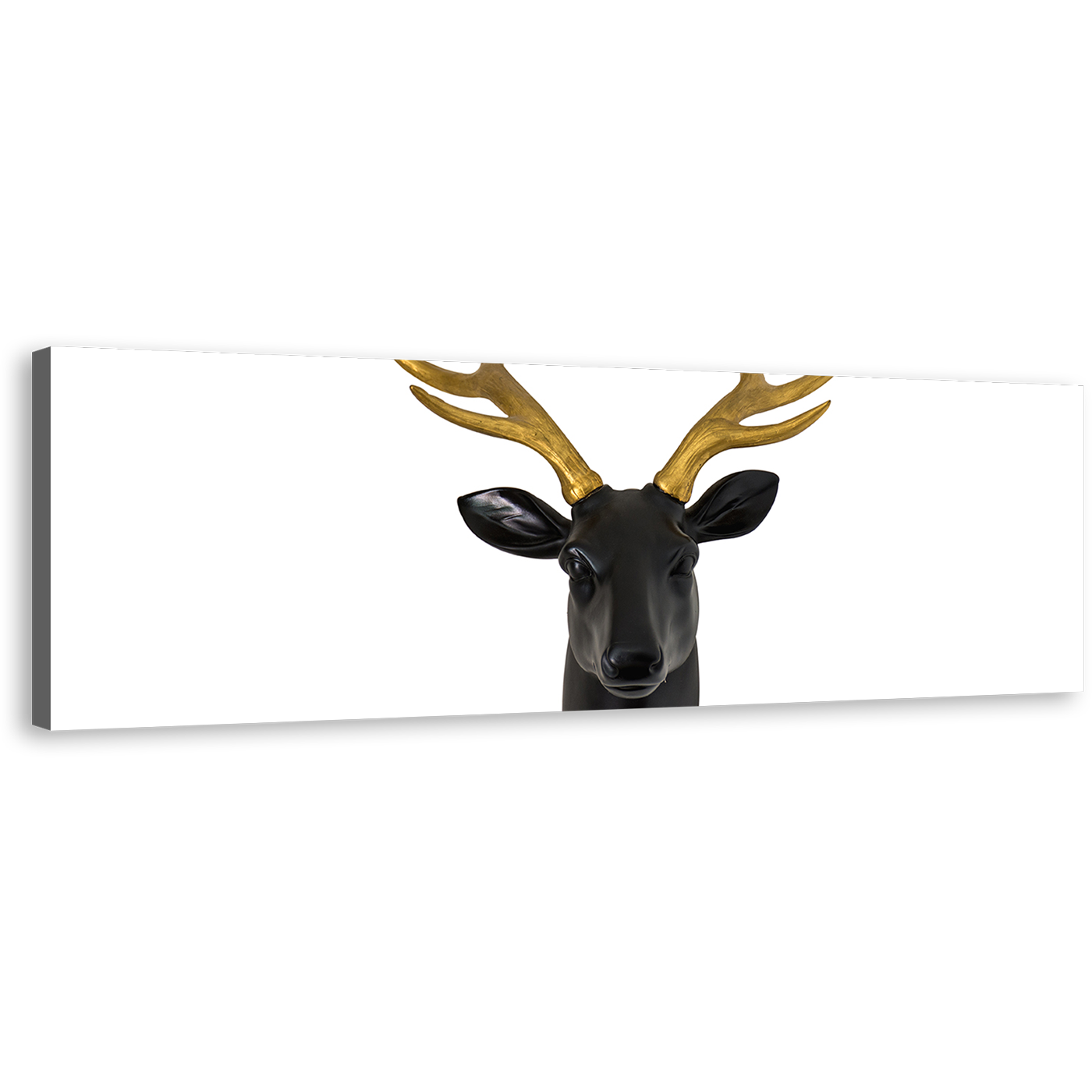 Deer Animal Canvas Wall Art, White Background Deer Panoramic Canvas Print, Black Deer Head Canvas Artwork