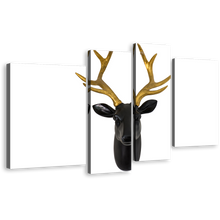 Load image into Gallery viewer, Deer Head Canvas Wall Art, Brown Deer Horns 4 Piece Canvas Print, Black Deer Multiple Canvas
