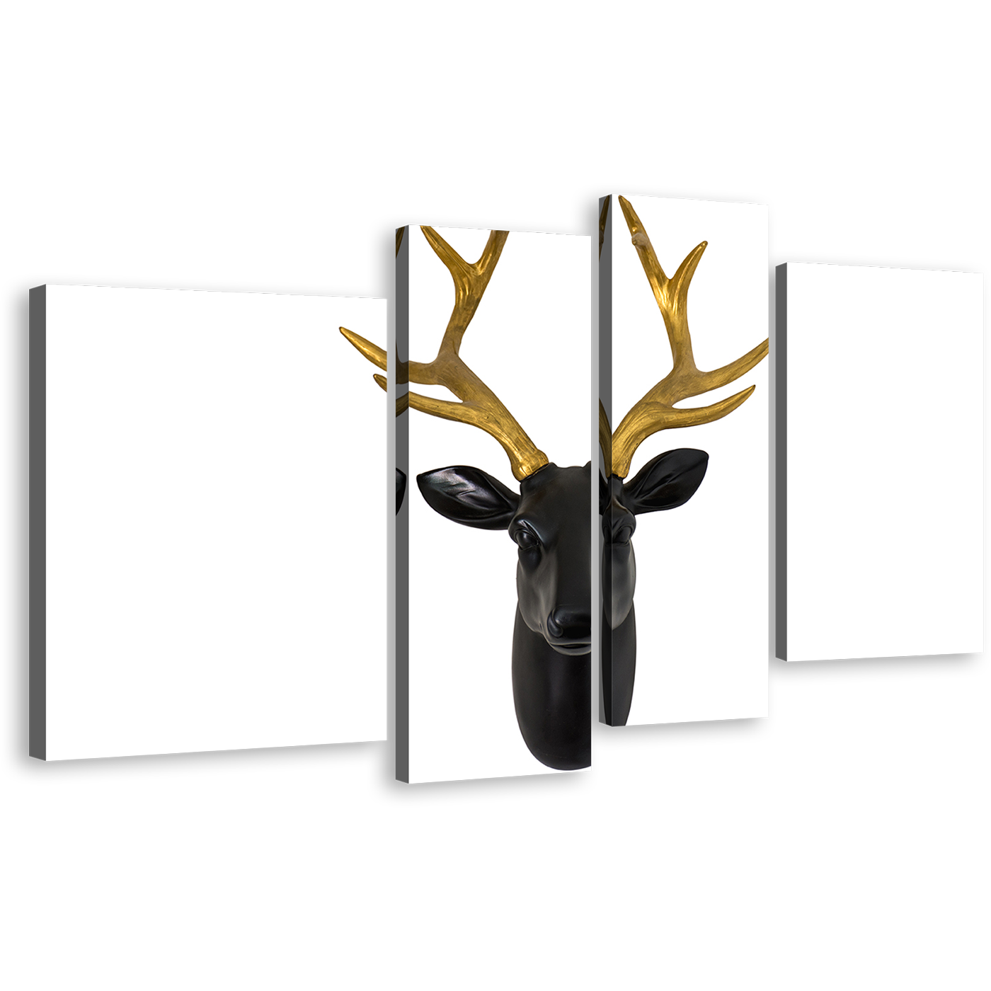 Deer Head Canvas Wall Art, Brown Deer Horns 4 Piece Canvas Print, Black Deer Multiple Canvas